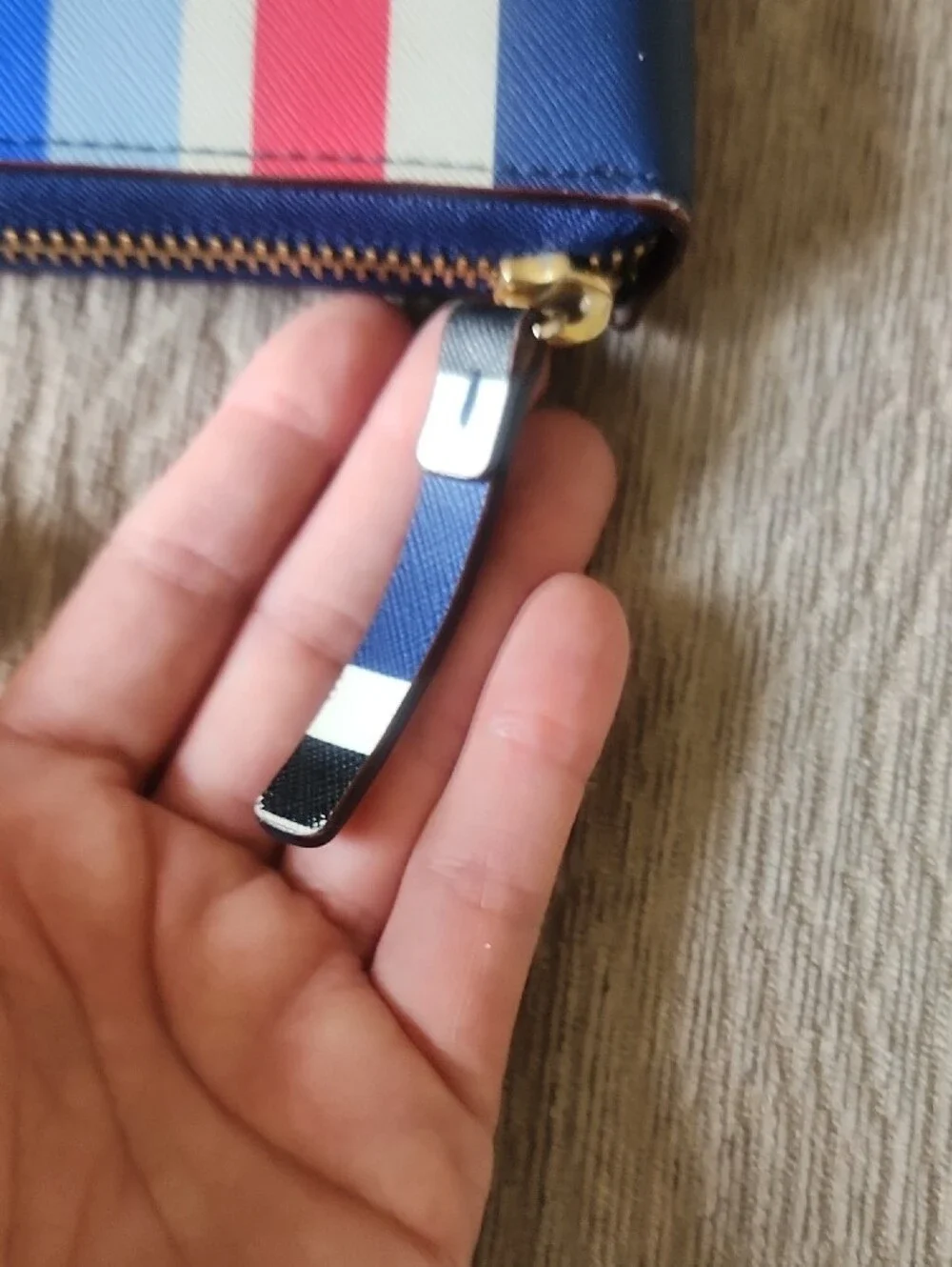 Kate Spade Blue, Light Blue, White & Red Striped Zip Wallet